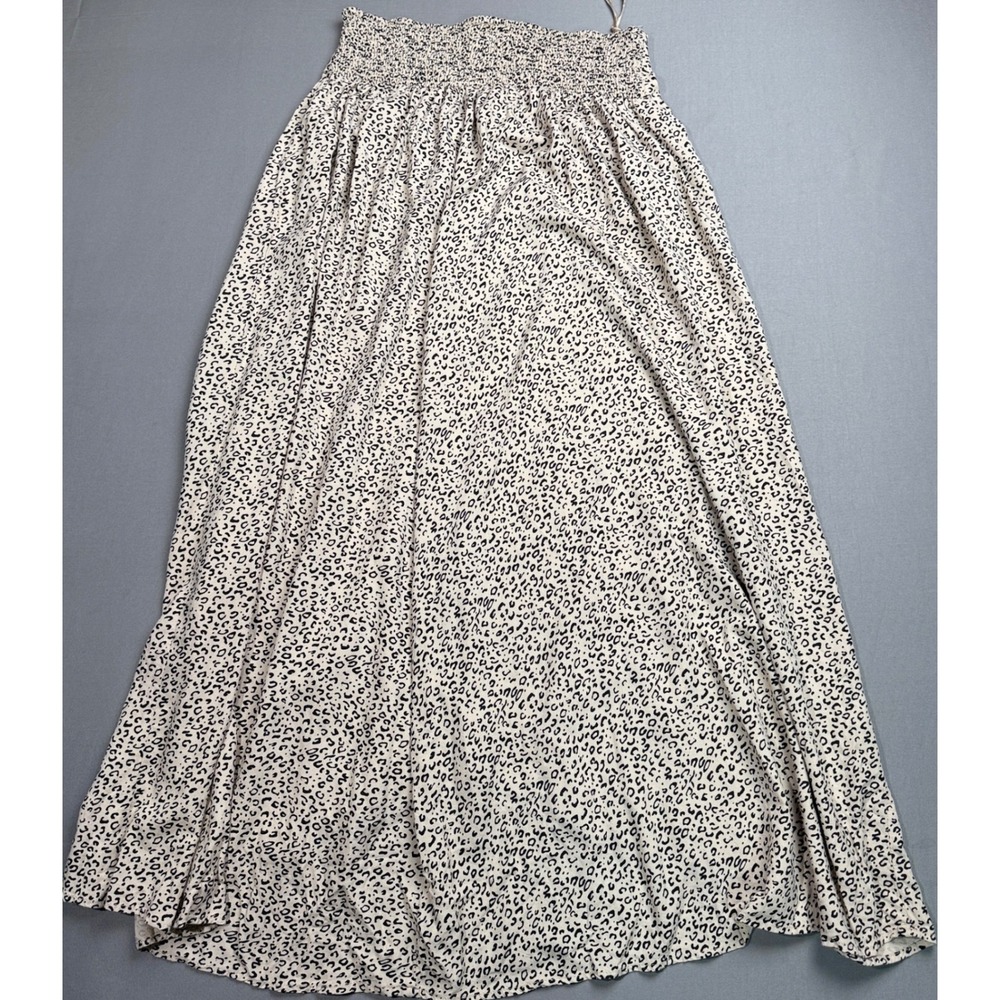 Japana Maxi Skirt Womens Large Beige‎ Black Animal Print Smocked High Low - Picture 3 of 3